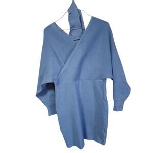 NWT Halara Women's Long Sleeve Mini Sweater Dress Medium Blue Crisscross Bodycon